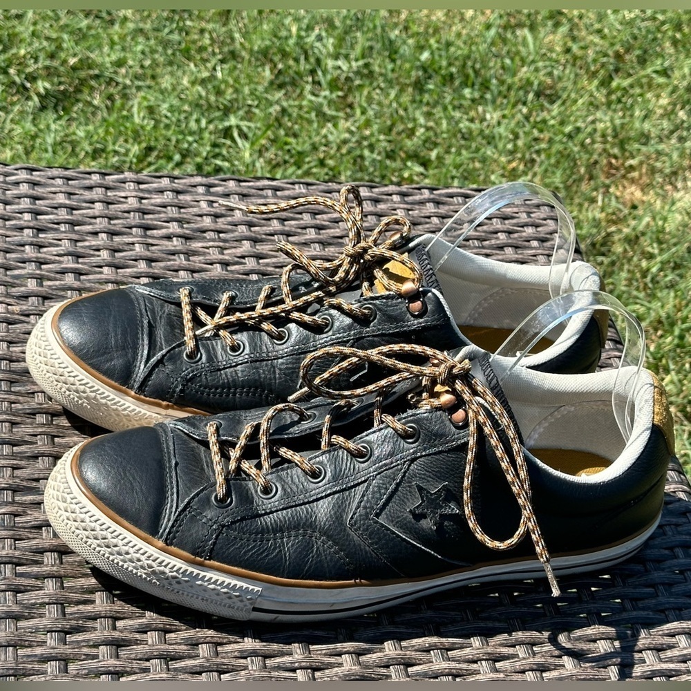 Black Leather Men's Converse Chuck Taylor All Stars - Size 12 - Picture 3 of 5